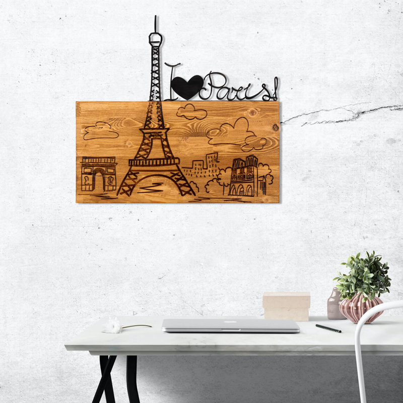 Élégant accessoire mural décoratif en bois, noir et noyer, 22,8 po x 21,3 po | Cadre 100% métal (épaisseur: 0,05 po) et dossier 100% bois (épaisseur: 1,2 po) | Décoration intérieure élégante pour les intérieurs modernes