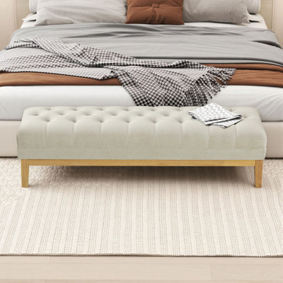 63" Tufted End of Bed Bench, Chenille Upholstered Ottoman for Window Entryway, Living Room, Bedroom, Dining Hallway