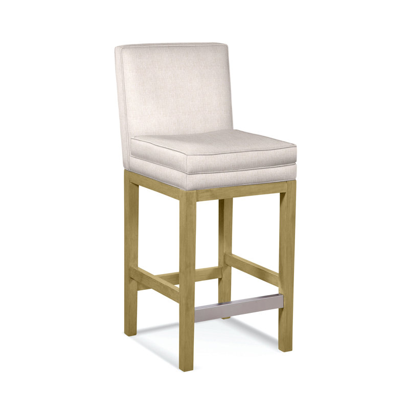 Upholstered Stool, White Sugar Performance; 0863-91, Brass Finish