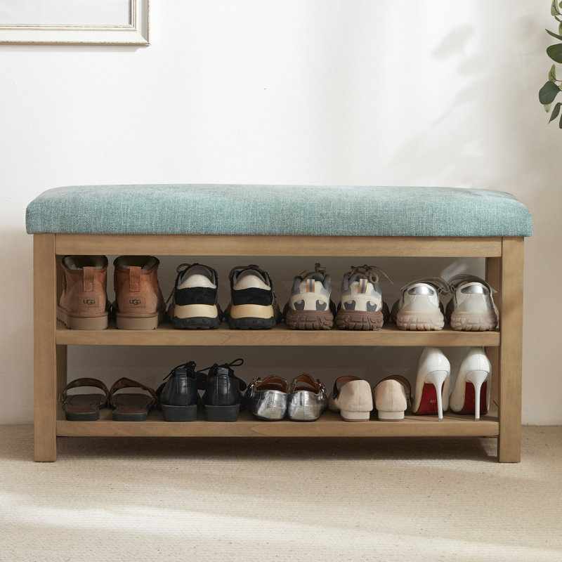 Banc de rangement pour chaussures rembourré Hahnville, H 21,3 po x l 39,9 po x P 13,8 po, Sarcelle