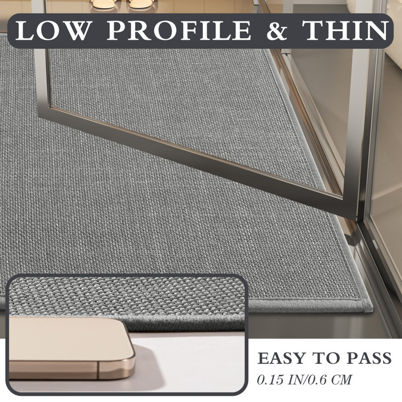 5 Piece Linen-Look Bath Rug Set with Non-Slip Backing, Dark Gray