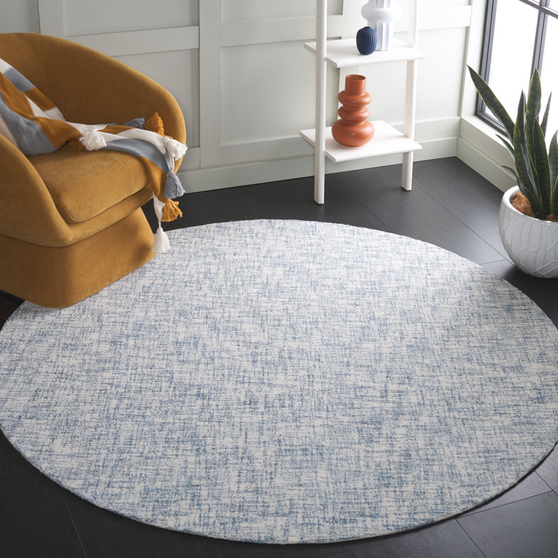 Raavi Hand Tufted Wool Cotton Abstract Rug in Blue/Ivory, Round 6'
