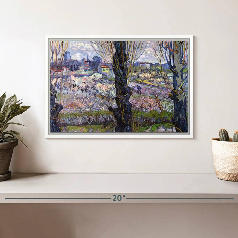 Vue des vergers en fleurs d'Arles, Cadre flottant blanc, 13 po x 9 po