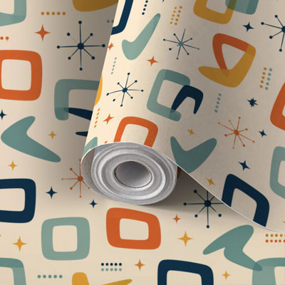 Rouleau de papier peint adhésif autocollant amovible de style moderne moderne Mid-Century 1960