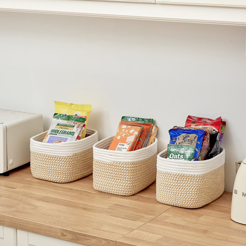 Small Cotton Rope Storage Basket Set Of 3 - 11"X7"X7" Perfect Woven Baskets For Storage, Ideal Storage Baskets For Organizing Toys, Towels, And More - Versatile Baskets For Shelves And Home Decor