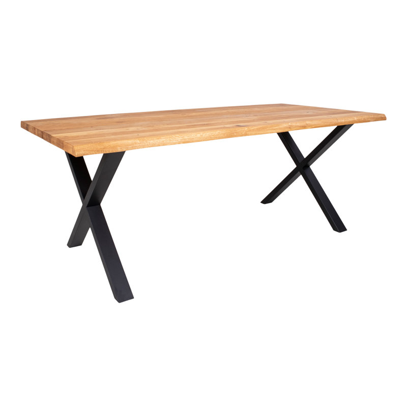 Elsass Oak Solid Wood Top Metal Base Dining Table, Oak
