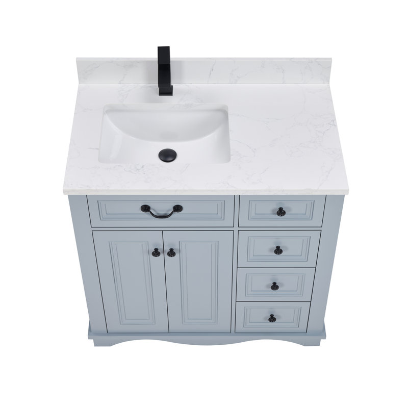 36" Solid Wood Sink Vanity  With 1' Artificial Stone Top, Cadet