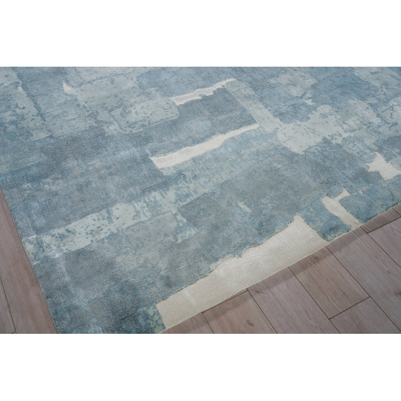 Papyrus Blue Wool/Bamboo Silk handloomed Area Rug, Rectangle 12' x 15'