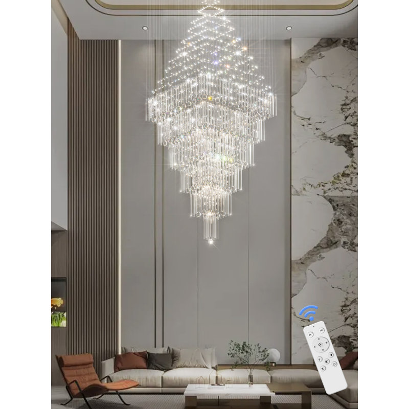 Lustre carré à 6 niveaux en forme de goutte d'eau, 122 cm de diamètre x 305 cm de hauteur, DEL à intensité variable 3000K-6000K