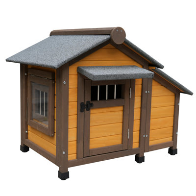 Niche pour chien en bois massif, abri extérieur confortable pour les chiens de taille moyenne et petite avec toit en feutre isolé et imperméable