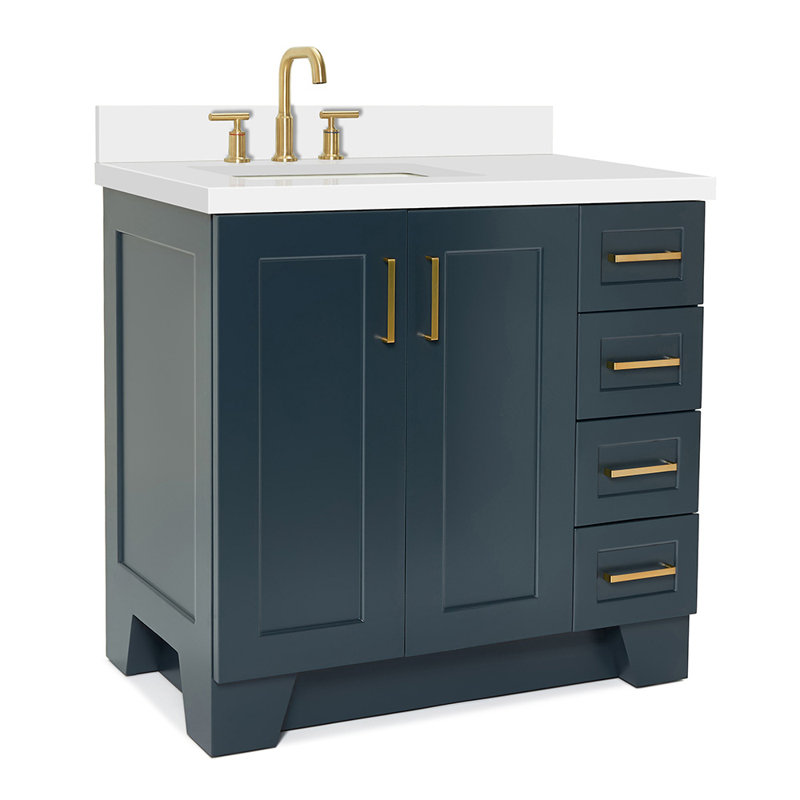37 IN.  Single Bathroom Vanity, Midnight Blue, Rectangular, Right