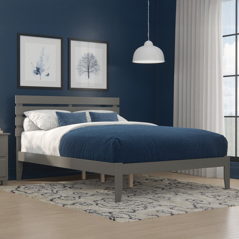 Giga Premium Wood Farmhouse Platform Bed, Gray, Queen