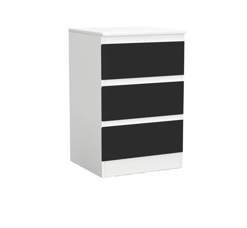 Gloss 3 Drawer Skagen High Wooden Bedroom Chest Cabinet No Handle Drawer Storage, White/Black