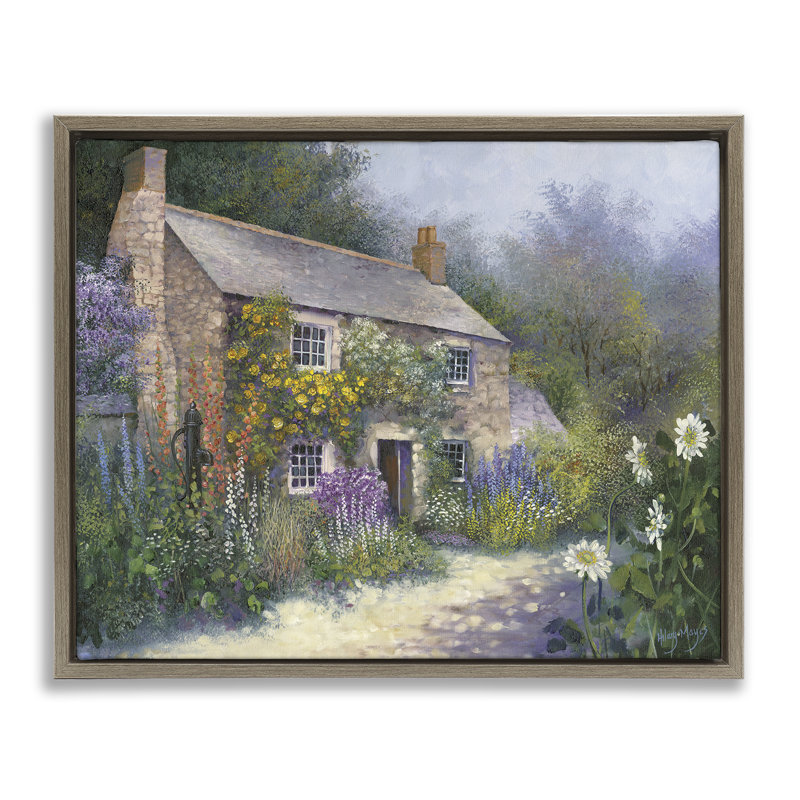 «Gardener's Cottage View», art mural encadré flottant par Hilary Mayes, H 25 po x l 31 po, Cadre flottant orme Montalcino