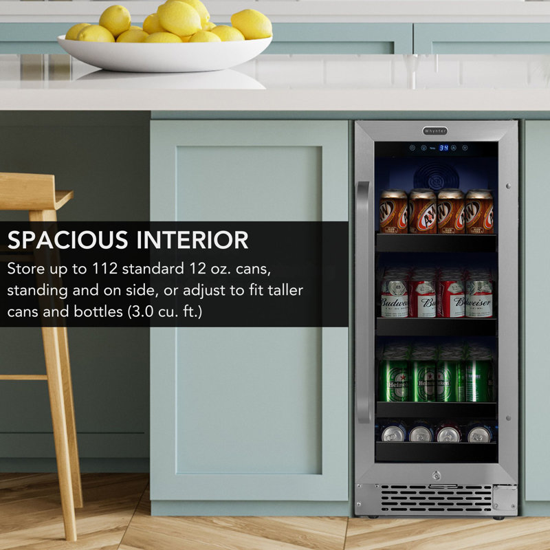 Whyter 15" width 112 Cans Stainless Steel Beverage Refrigerator with Reversible Door
