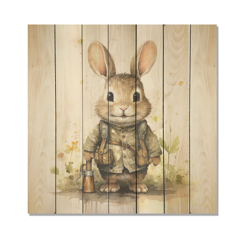 Delight Plump Nursery Rabbit Portrait I - Animal Nursery's On Wood Print, 15" H x 15" W