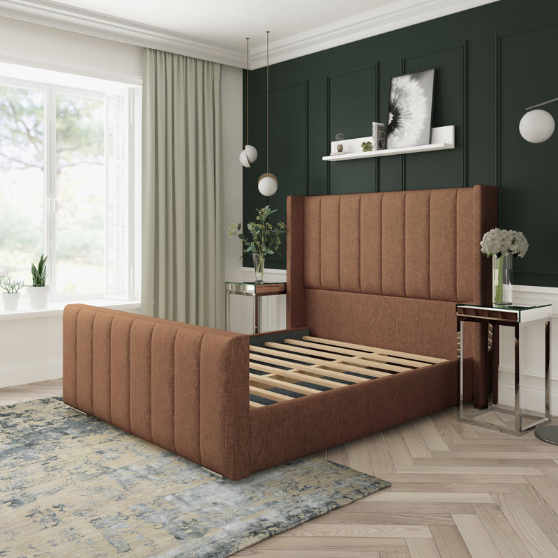 Aspen Chenille Upholstered Bed Frame, Brown, Single (3')