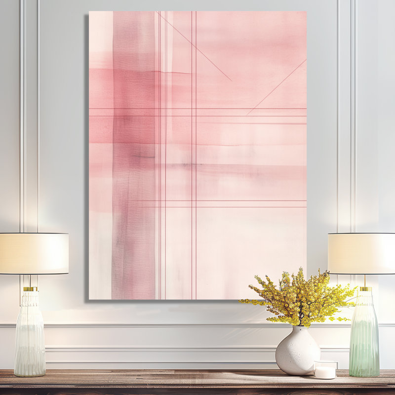 Art mural abstrait rosé, toile géométrique rose, Trepagnier, H 32 po x l 16 po, Toile tendue