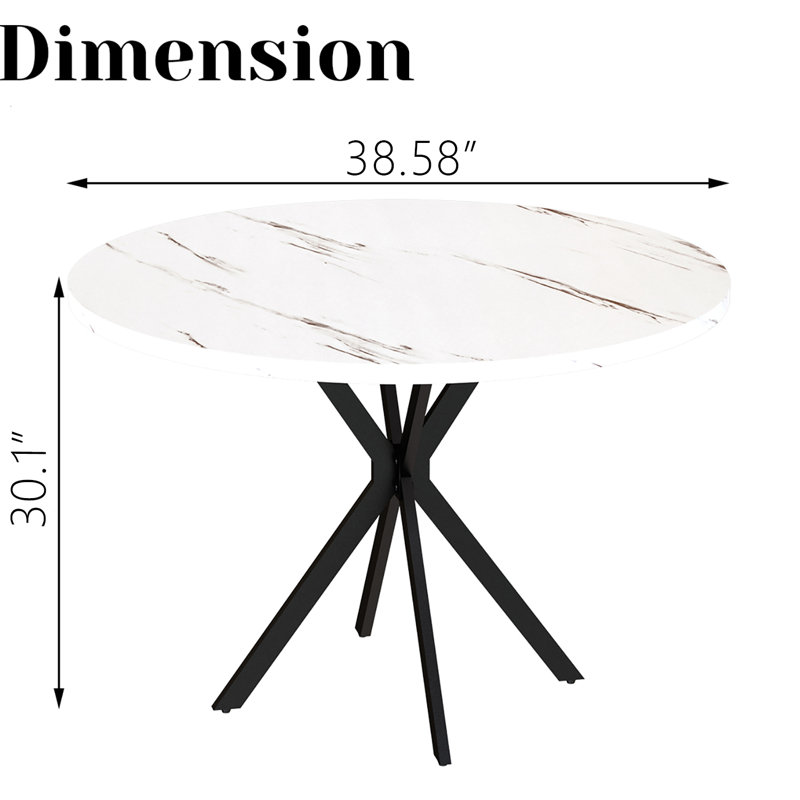 Table de salle à manger 38,5 po de style moderne avec plateau en panneau de fibres à densité moyenne et piédestal en X