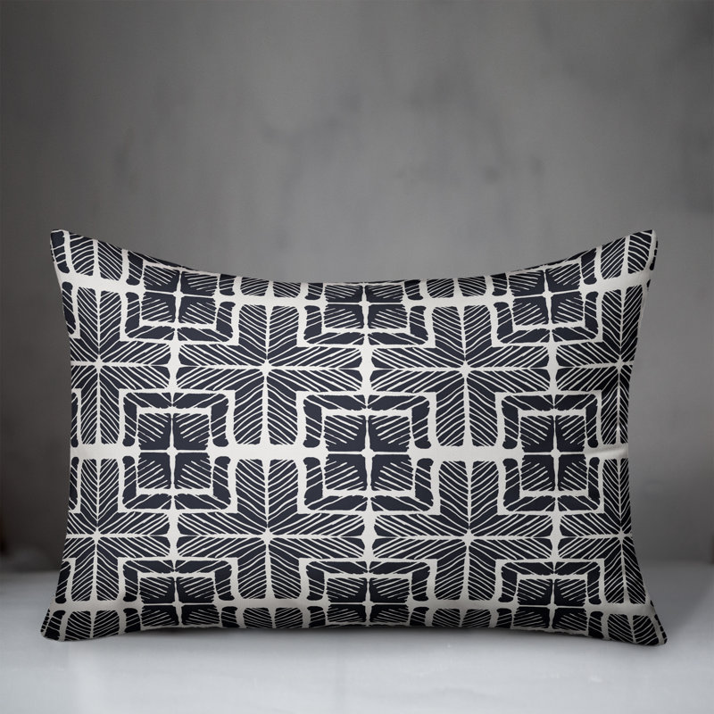 Checkered Outdoor Reversible Throw Pillow, Navy, 18" H x 25" W