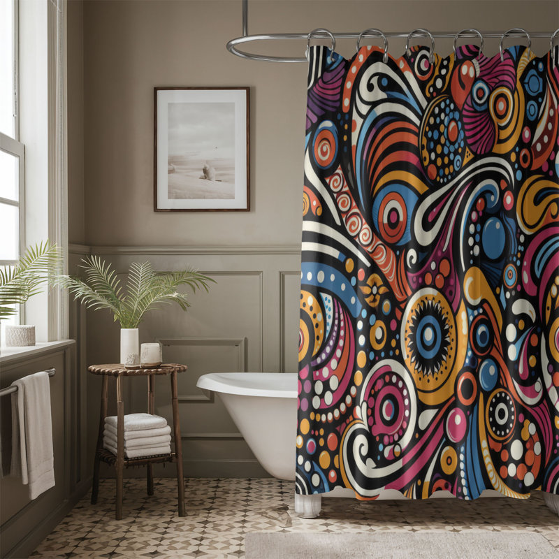 Rideau de douche standard 1 pièce, H 74 po x l 71 po, Groovy Wave Mix