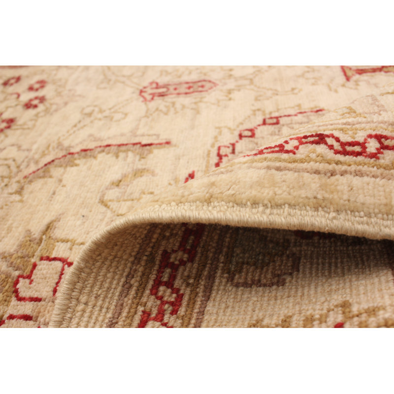 Tapis de bois one-of-kind à la main noué la 1980 chobi crème/brun doux 4 pi x 5 pi laine 10 po Honalee