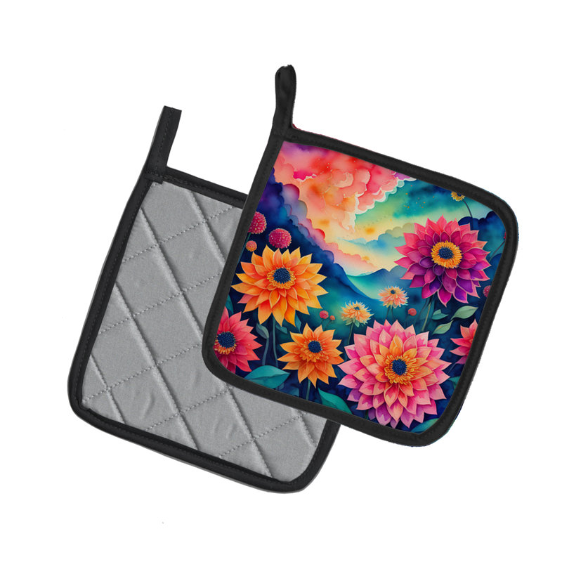 Colourful Dahlias Pair of Pot Holders