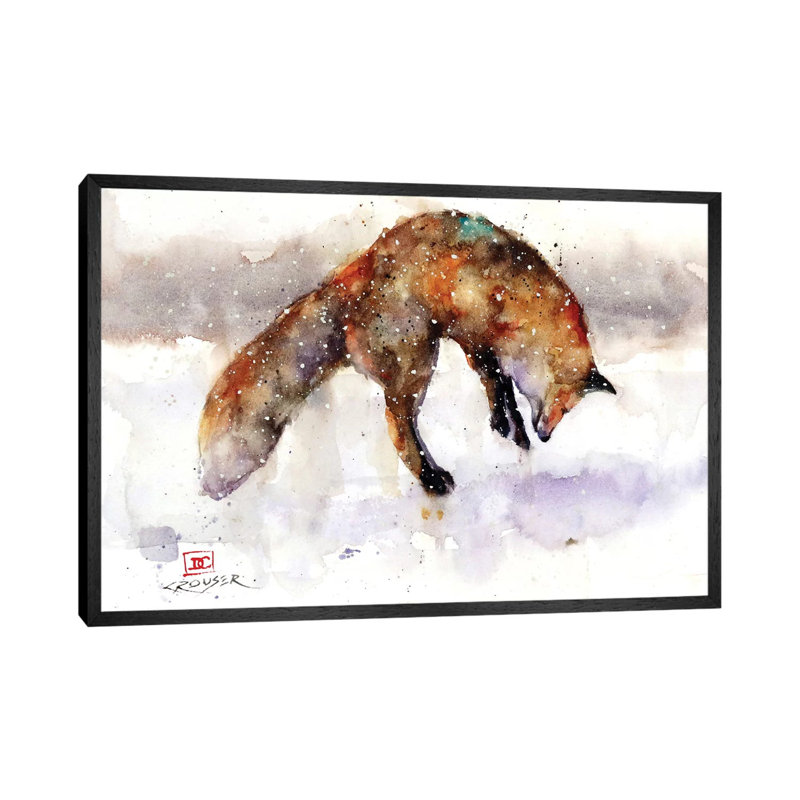 Jumping Fox by Dean Crouser - Painting on Canvas, 66.04 cm H x 45.72 cm W, Black Framed Canvas