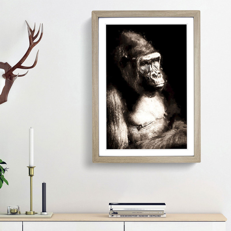Mighty Silverback Gorilla in Abstract - Picture Frame Graphic Art Print, 87cm H x 62cm W x 2cm D, Oak Framed