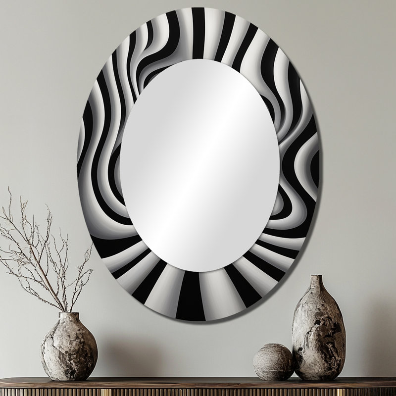 Miroir décoratif abstrait noir et blanc optique I, 40 po x 30 po