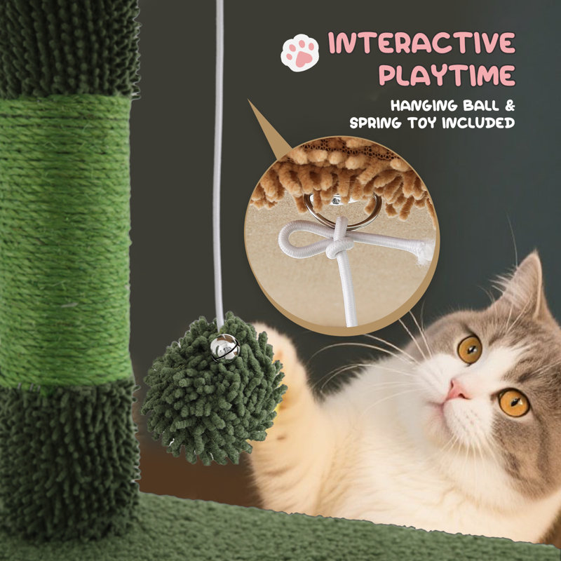 42" Cactus Cat Tree Condo, Multi-Level Tower with Scratching Posts, Perch, Ramp and Hammock for Cats