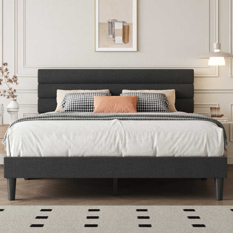 Lit plateforme tapissier Dontarius, Gris / noir, Grand