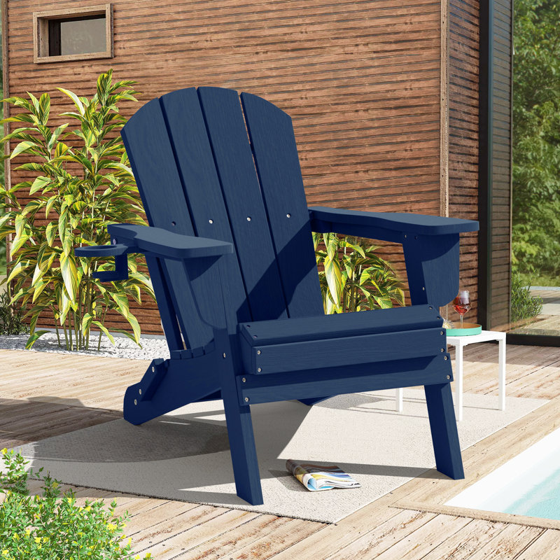 Ergonomically designed resin folding Adirondack chair, Navy