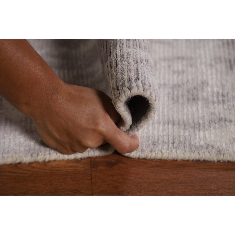 Tapis gris abstrait en laine noué à la main 7 pi 9 po x 11 pi, Rectangle 7 pi 9 po x 11 pi