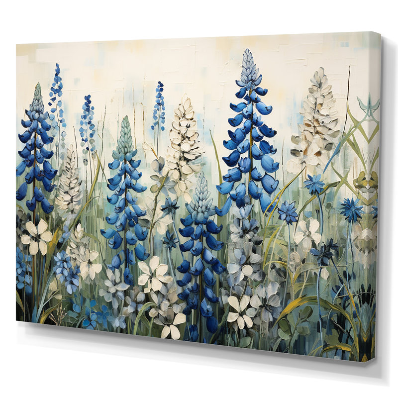 «Elegant Blue and Beige Bonnets Meadow I - Blue Bonnets», reproduction d'art sur toile PT107226, H 24 po x l 32 po x P 1 po