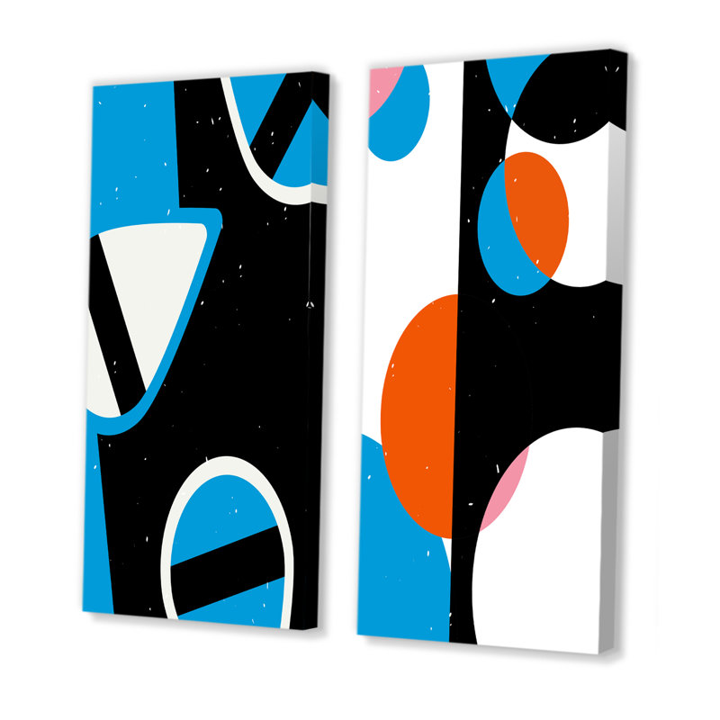 «Retro Abstract Minimal Colorful Geometrics XIII», ensemble de 2 reproductions, H 20 po x l 24 po x P 1 po, Toile tendue
