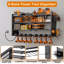 Range-outils mural modulaire de 33 po avec support de perceuse robuste pour station de charge avec crochets et support à 8 prises en noir