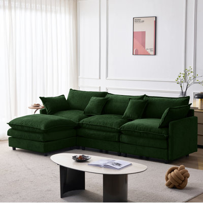 105" Modular Sectional Couch,Upholstered Soft Chenille Fabric Sofa,3 Seater With Ottoman L Shape Sofa Green