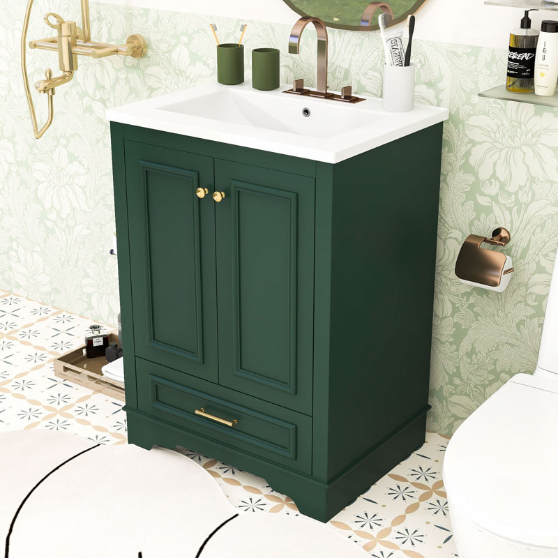 Meuble-lavabo moderne de 24 po avec lavabo - design élégant, grand espace de rangement, Vert