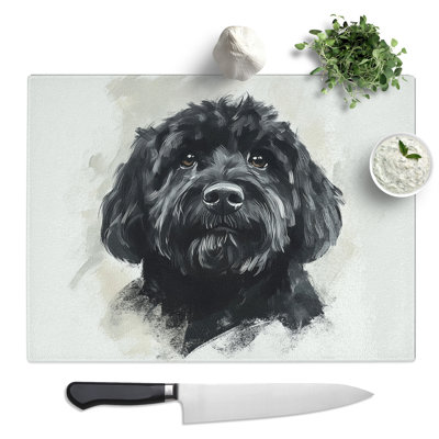 Labradoodle Portrait Dog  Glass Chopping Board