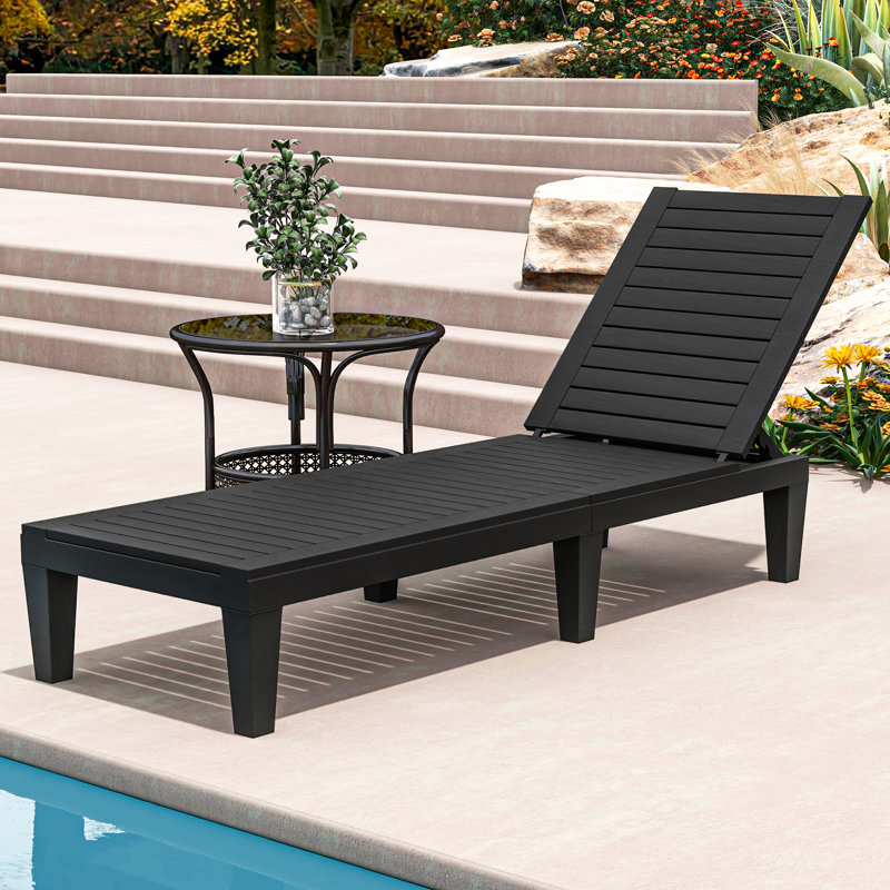 Elainea Outdoor Chaise Lounge, Black