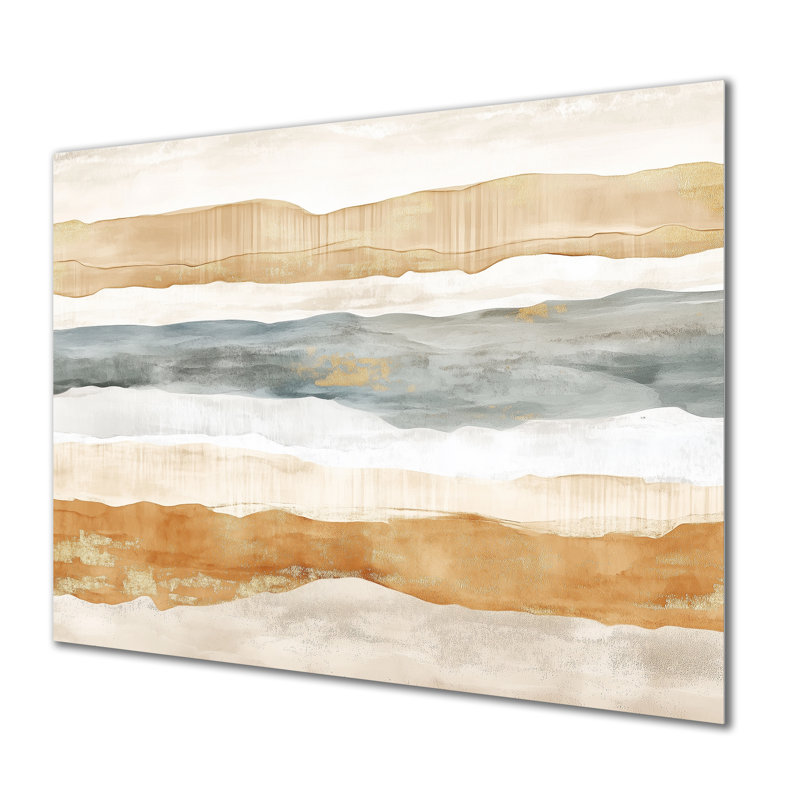 Horizon tropical blanc et doré à la plage - décoration murale abstraite en métal, impression moderne sur métal