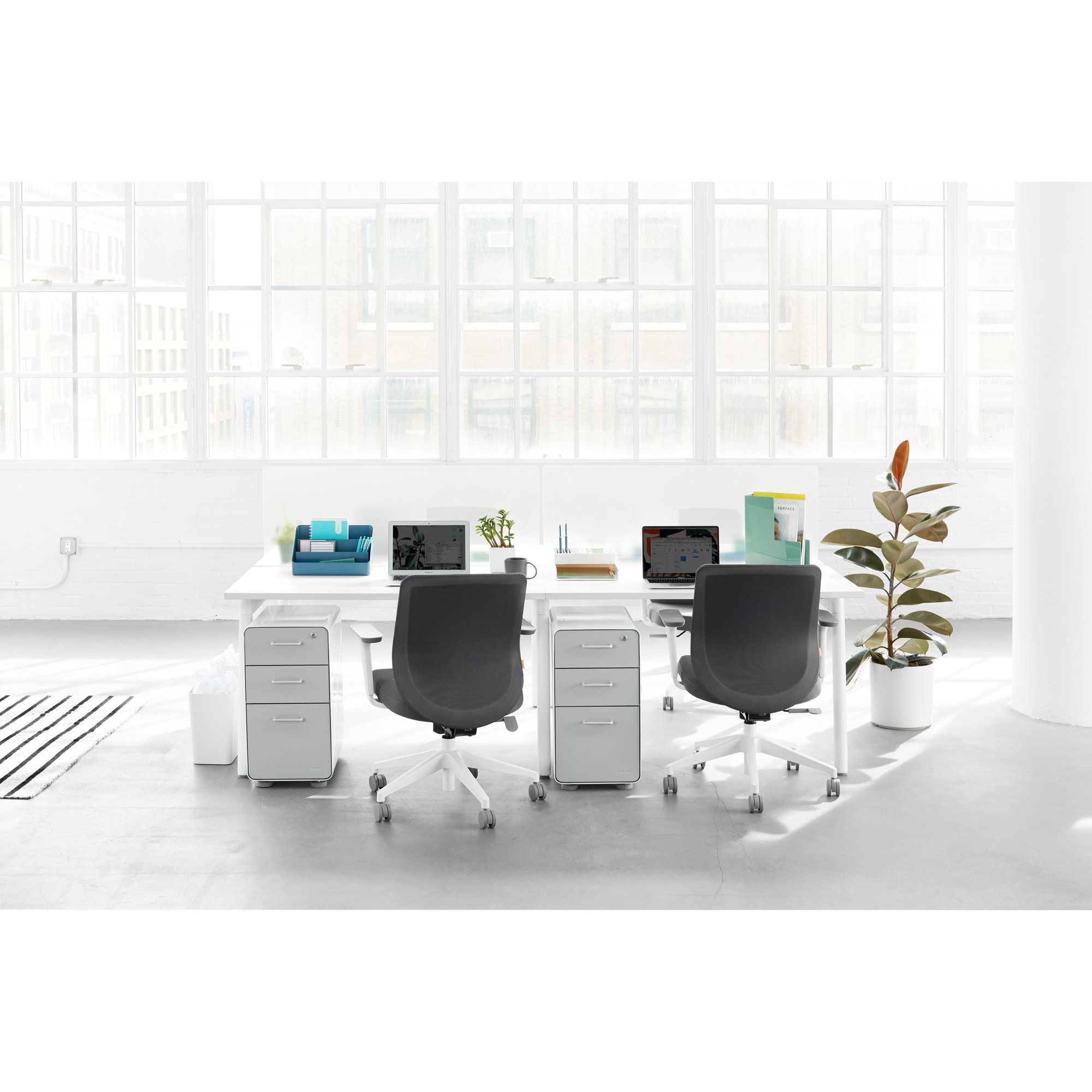 Stow Slim 3-Drawer Cabinet, Light Gray/White, Without Caster