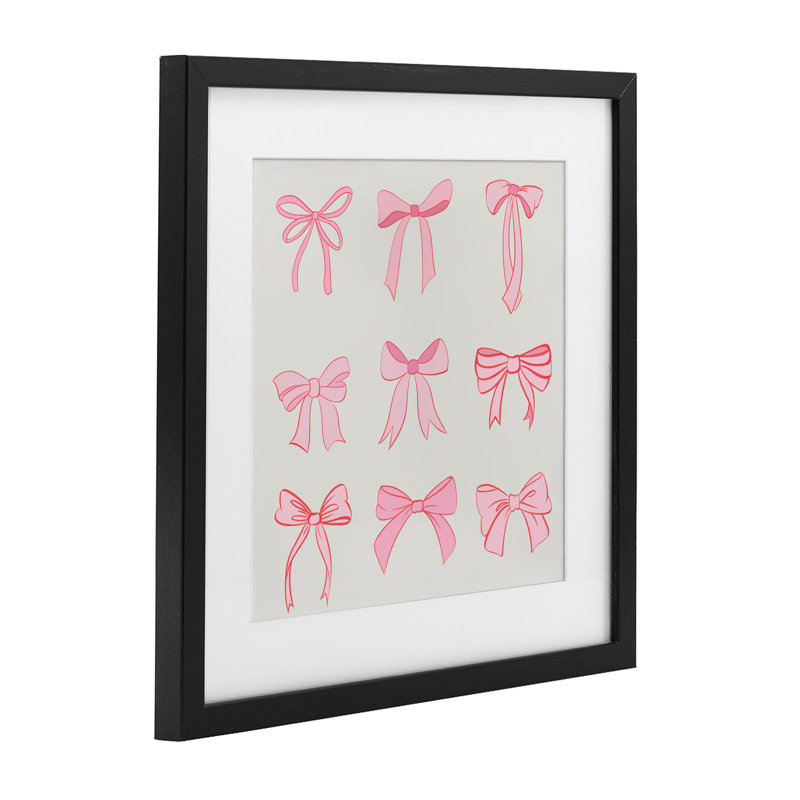 Imprimé sous-verre rose à rubans coquette, design par Emily Navas, H 16 po x l 16 po, Cadre noir minuit
