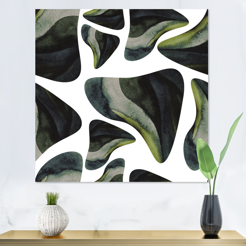3_Abstrait vert foncé organique éléments III - impression d'art moderne sur toile, H 36 po x l 36 po x P 1 po, Toile tendue