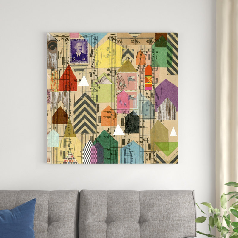 «Stamped House II» par Nikki Galapon - peinture sur toile tendue, H 36 po x l 36 po