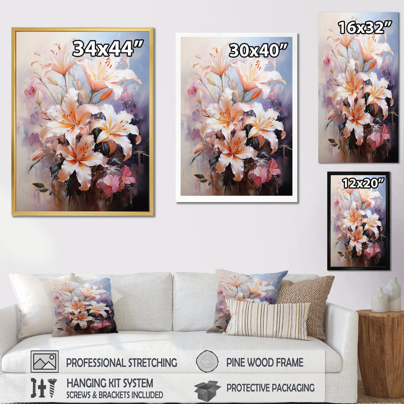 Lys roses, impression romantique, Cadre photo noir, H 20 po x l 12 po x P 1 po