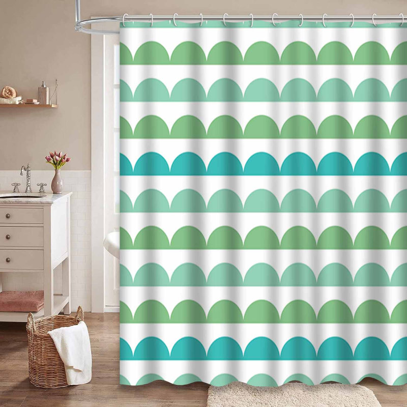 Rideau de douche imperméable à motif géométrique bleu marine avec 12 crochets, L 72 po x l 78 po