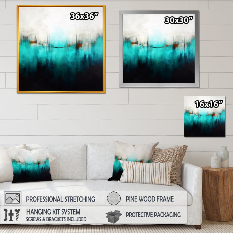 Bleu et noir ondulation abstraite Medley III - art mural abstrait, Cadre flottant doré, H 36 po x l 36 po x P 1,5 po