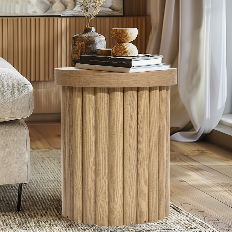 Carnegia Compact Fluted Round Side Table – Mid-Century Modern Style